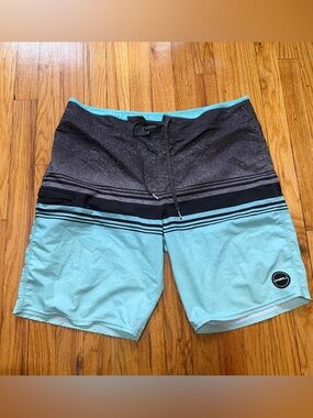 O’Neill Blue and Black Tie Up Swim Shorts Size 36